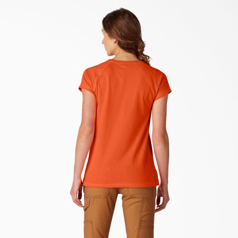 Orange Dickies Cooling Short Sleeve Pocket Women's T-Shirt | 851-UGWXHL