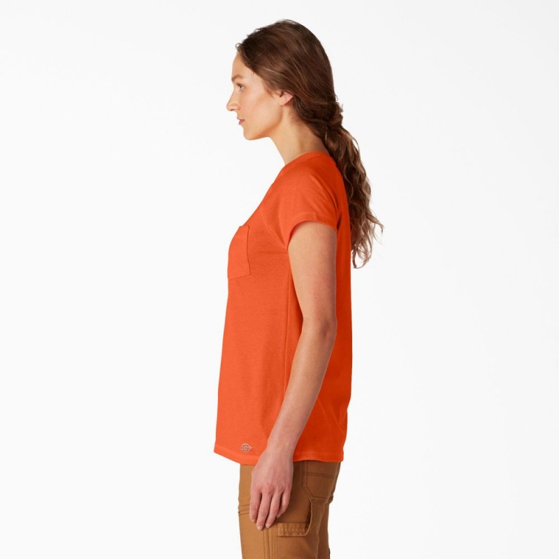 Orange Dickies Cooling Short Sleeve Pocket Women's T-Shirt | 851-UGWXHL