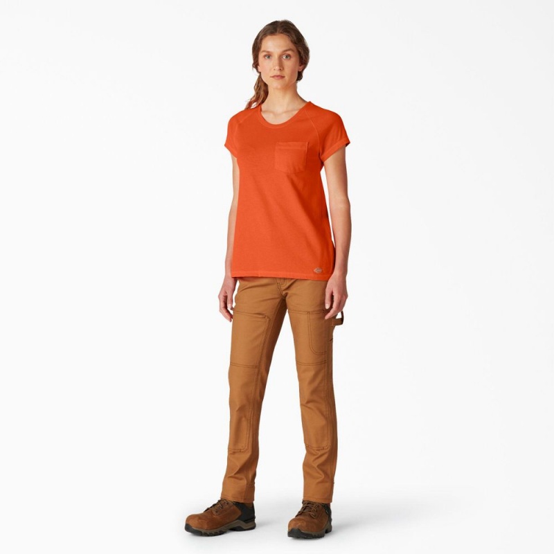 Orange Dickies Cooling Short Sleeve Pocket Women's T-Shirt | 851-UGWXHL