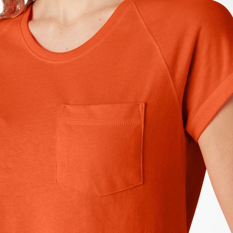 Orange Dickies Cooling Short Sleeve Pocket Women's T-Shirt | 851-UGWXHL