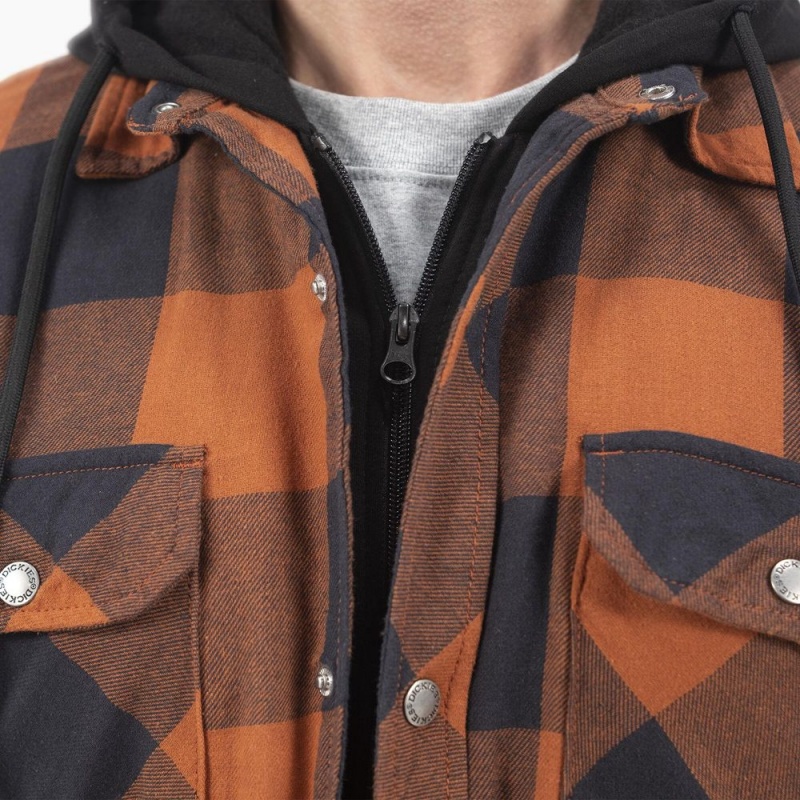 Orange Dickies Flannel Hooded Shirt Men's Jacket | 725-WMJFEN