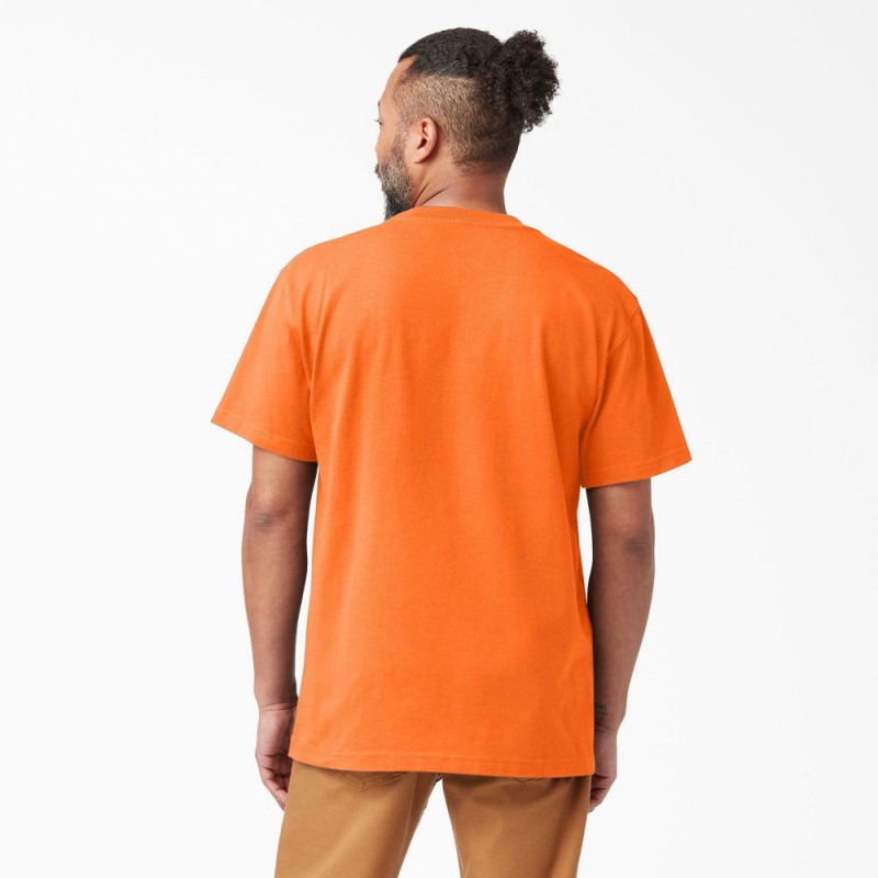 Orange Dickies Heavyweight Neon Short Sleeve Pocket Men's T-Shirt | 630-YQMCKW