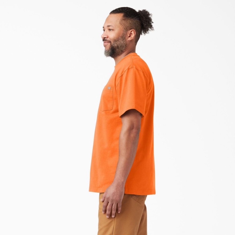 Orange Dickies Heavyweight Neon Short Sleeve Pocket Men's T-Shirt | 630-YQMCKW