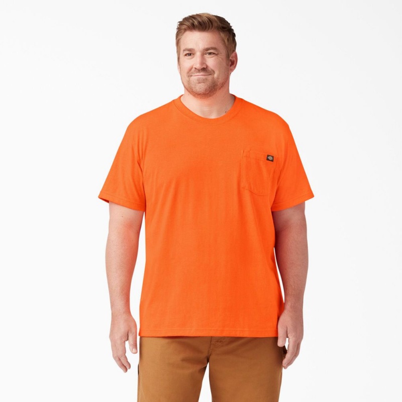 Orange Dickies Heavyweight Neon Short Sleeve Pocket Men's T-Shirt | 630-YQMCKW