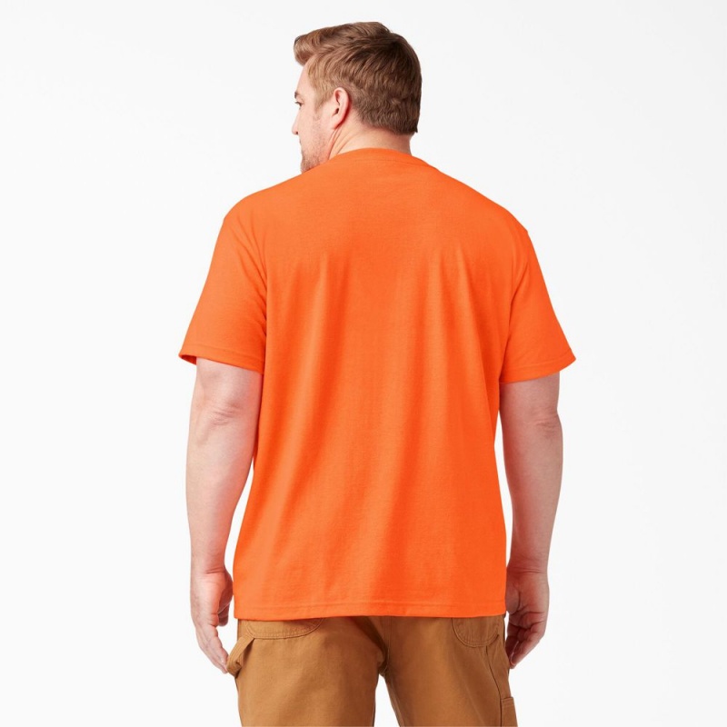 Orange Dickies Heavyweight Neon Short Sleeve Pocket Men's T-Shirt | 630-YQMCKW