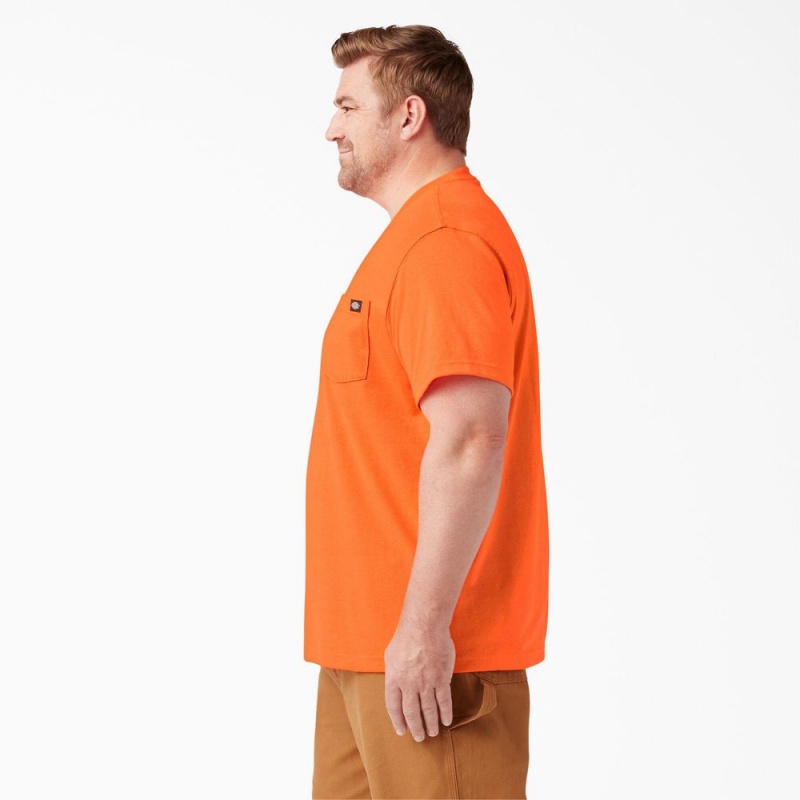 Orange Dickies Heavyweight Neon Short Sleeve Pocket Men's T-Shirt | 630-YQMCKW