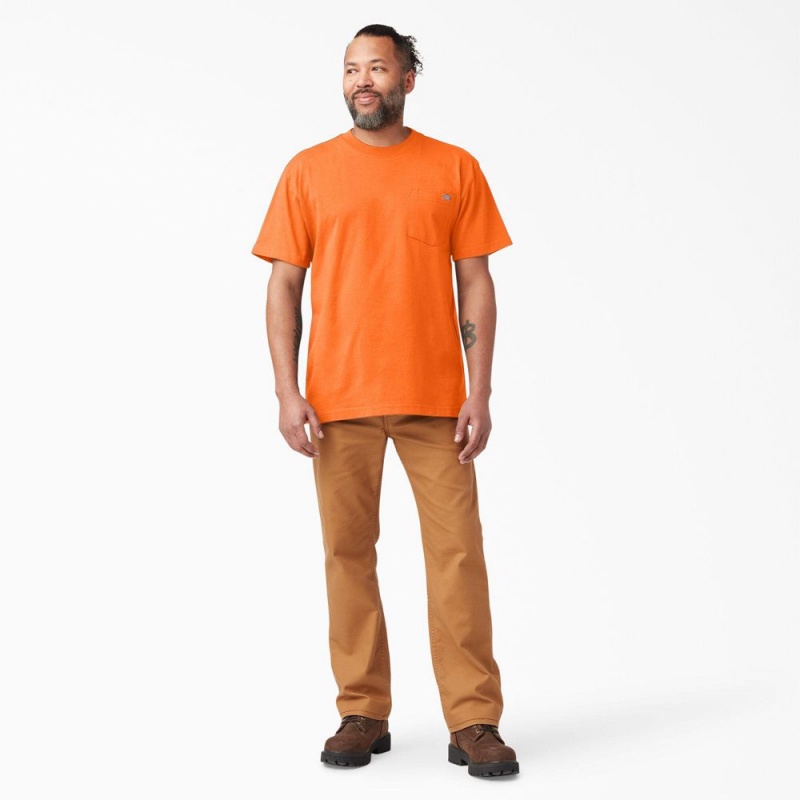 Orange Dickies Heavyweight Neon Short Sleeve Pocket Men's T-Shirt | 630-YQMCKW