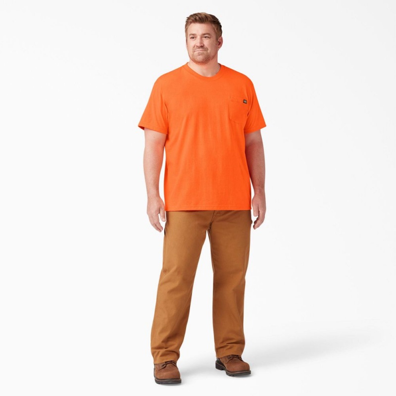 Orange Dickies Heavyweight Neon Short Sleeve Pocket Men's T-Shirt | 630-YQMCKW