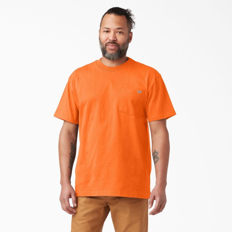 Orange Dickies Heavyweight Neon Short Sleeve Pocket Men\'s T-Shirt | 630-YQMCKW