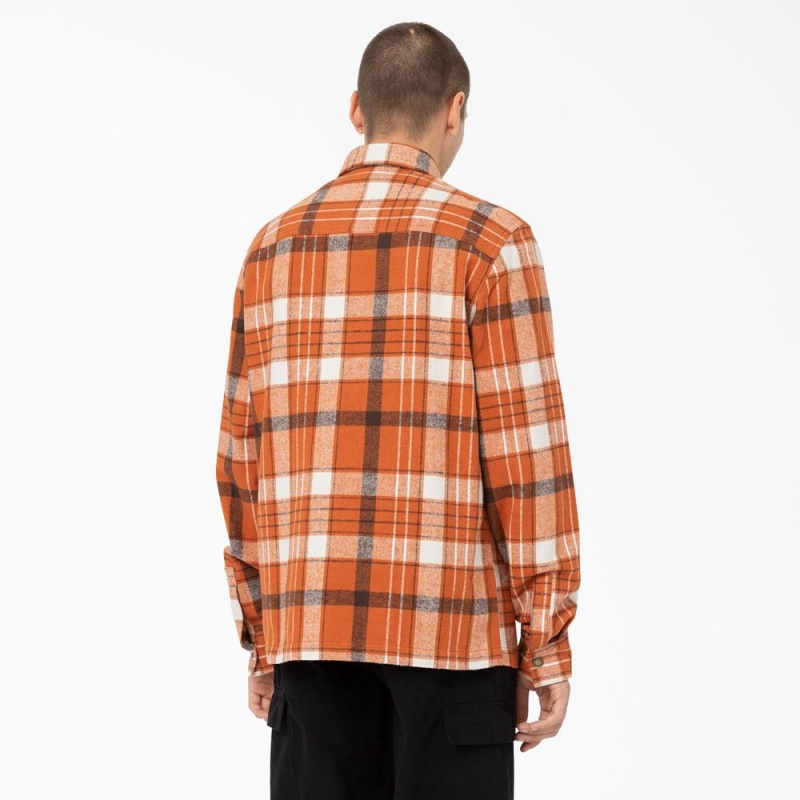 Orange Dickies Nimmons Plaid Long Sleeve Men's Shirt | 819-IDJZAS