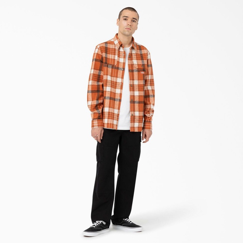 Orange Dickies Nimmons Plaid Long Sleeve Men's Shirt | 819-IDJZAS