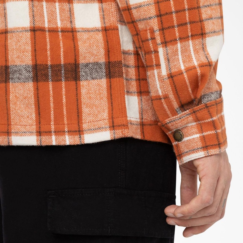 Orange Dickies Nimmons Plaid Long Sleeve Men's Shirt | 819-IDJZAS