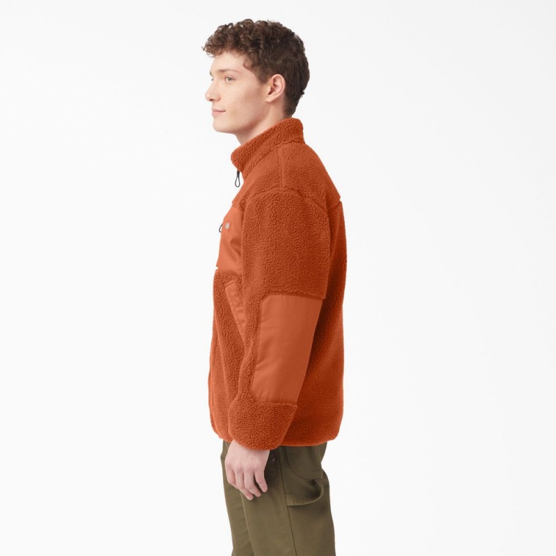 Orange Dickies Red Chute Fleece Men's Jacket | 279-PVMJHK