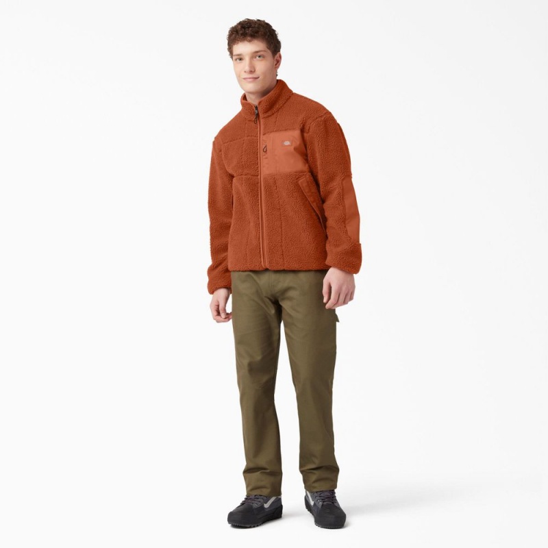 Orange Dickies Red Chute Fleece Men's Jacket | 279-PVMJHK