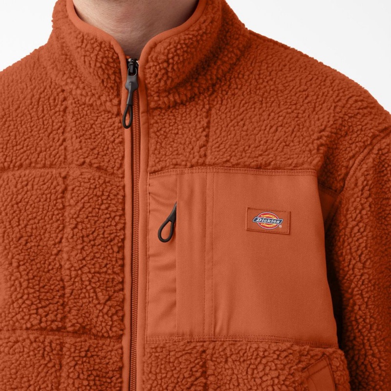 Orange Dickies Red Chute Fleece Men's Jacket | 279-PVMJHK