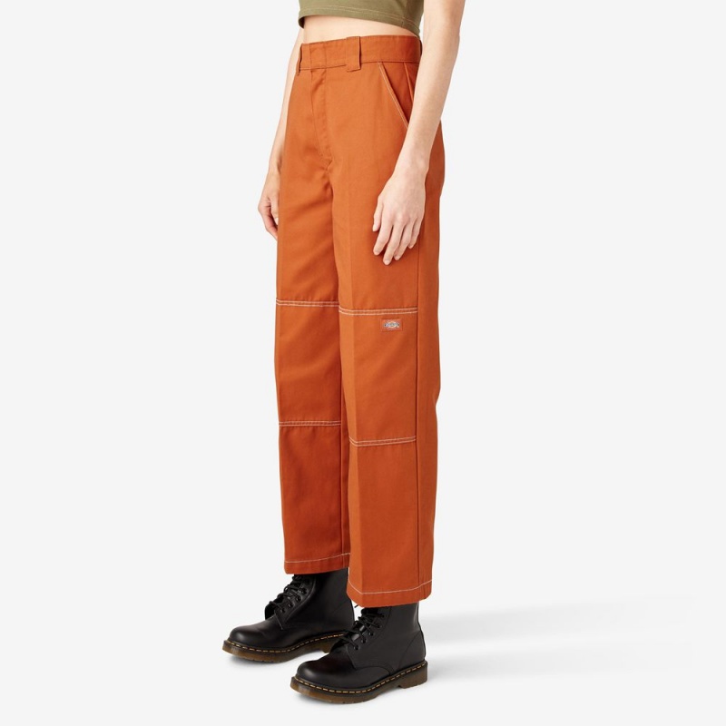 Orange Dickies Relaxed Fit Double Knee Women's Pants | 546-FRTVUI