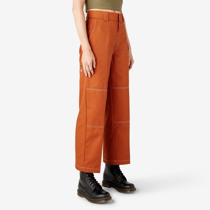 Orange Dickies Relaxed Fit Double Knee Women's Pants | 546-FRTVUI