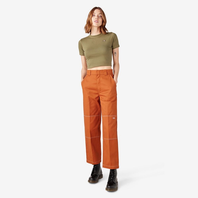 Orange Dickies Relaxed Fit Double Knee Women's Pants | 546-FRTVUI