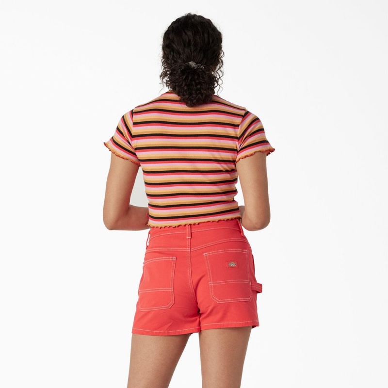 Orange Dickies Striped Cropped Baby Women's T-Shirt | 857-HUEPND