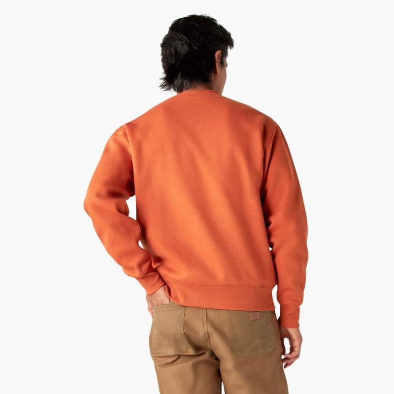 Orange Dickies Summerdale Men's Sweatshirt | 382-ZRHOAG