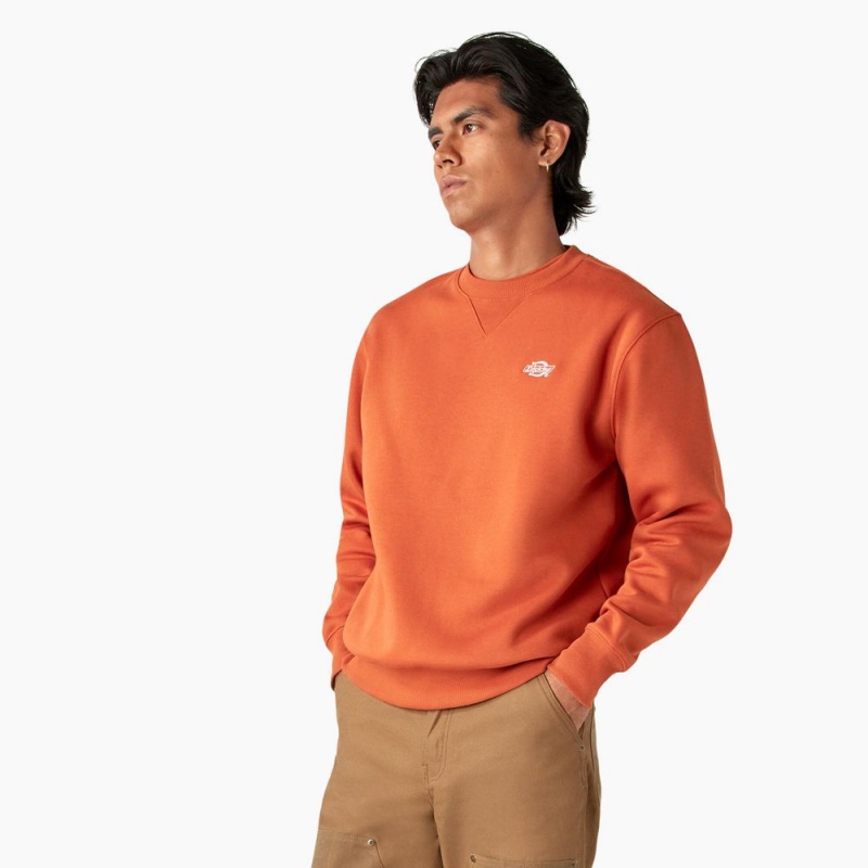 Orange Dickies Summerdale Men's Sweatshirt | 382-ZRHOAG