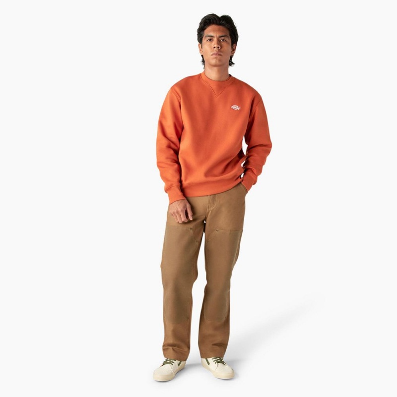 Orange Dickies Summerdale Men's Sweatshirt | 382-ZRHOAG