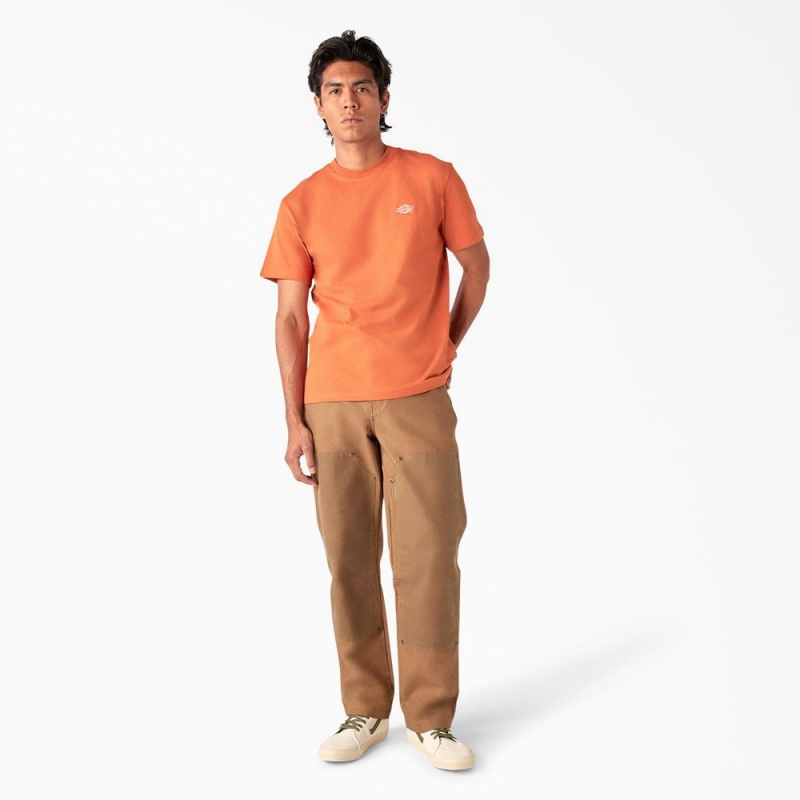 Orange Dickies Summerdale Short Sleeve Men's T-Shirt | 943-CIUZMS