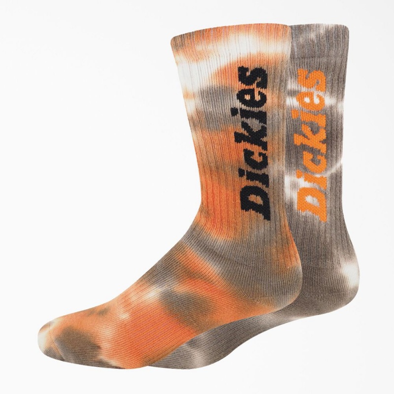 Orange Dickies Tie-Dye Crew 2-Pack Men\'s Socks | 987-SZAHNW