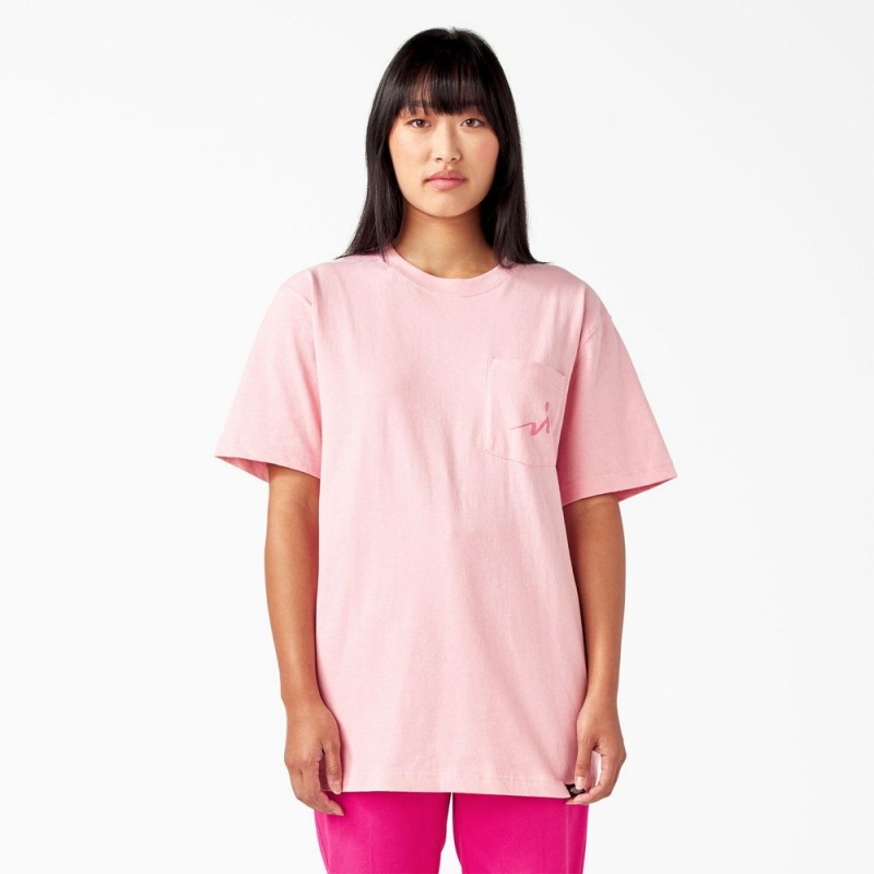 Pink Dickies Breast Cancer Awareness Heavyweight Men's T-Shirt | 527-GUNBXW