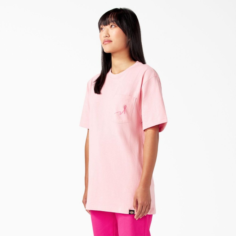 Pink Dickies Breast Cancer Awareness Heavyweight Men's T-Shirt | 527-GUNBXW