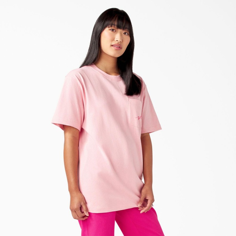 Pink Dickies Breast Cancer Awareness Heavyweight Men's T-Shirt | 527-GUNBXW