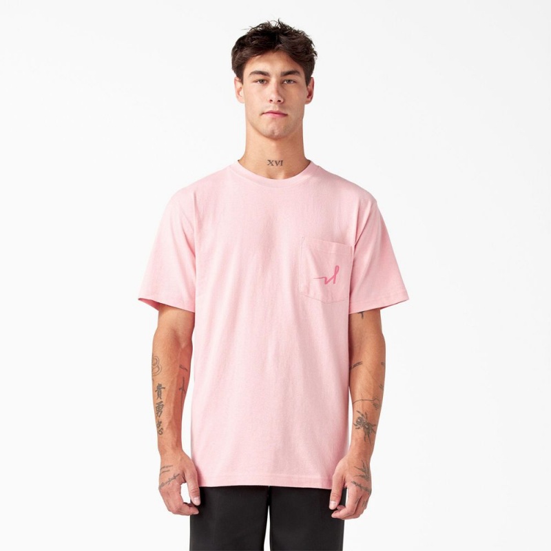 Pink Dickies Breast Cancer Awareness Heavyweight Men's T-Shirt | 527-GUNBXW