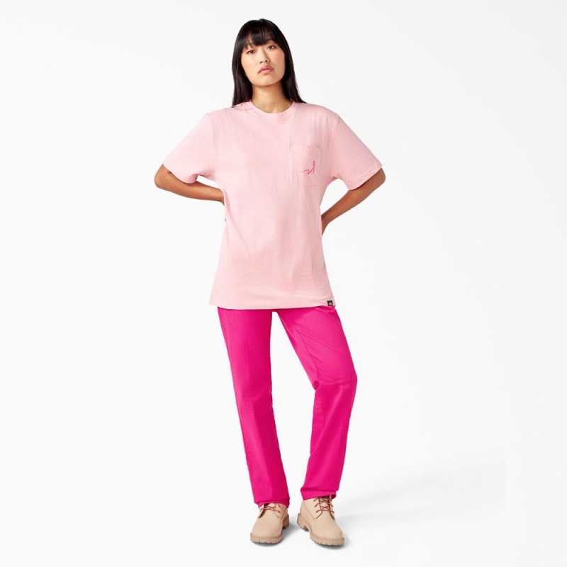 Pink Dickies Breast Cancer Awareness Heavyweight Men's T-Shirt | 527-GUNBXW