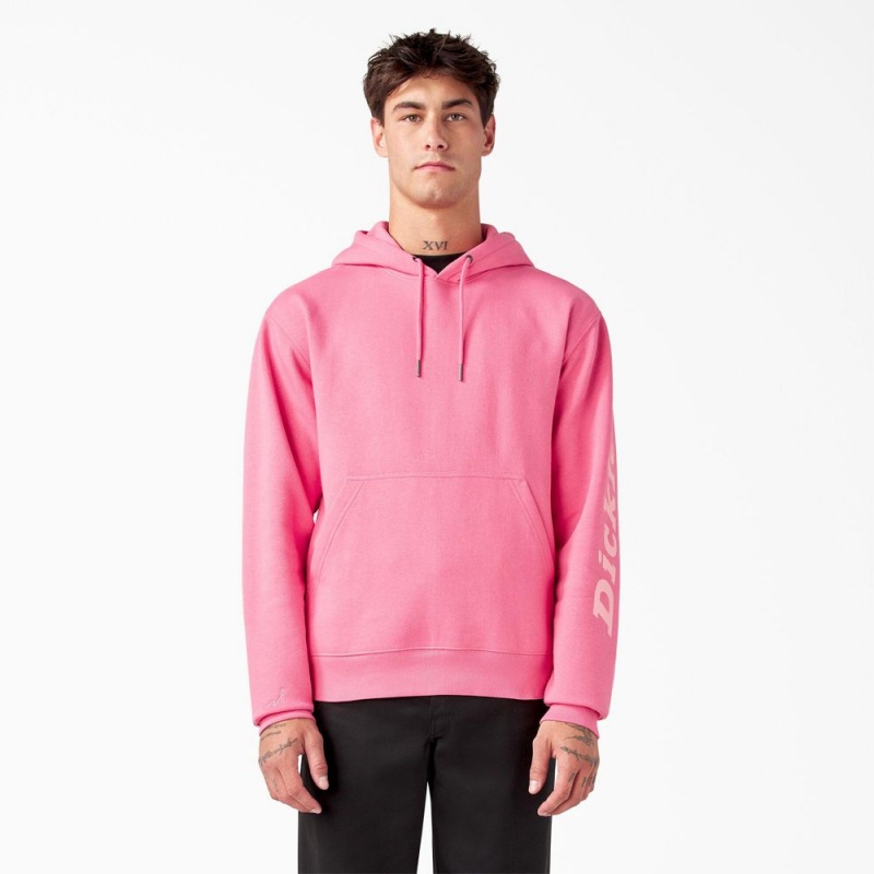 Pink Dickies Breast Cancer Awareness Logo Men's Hoodie | 604-HDVMJI