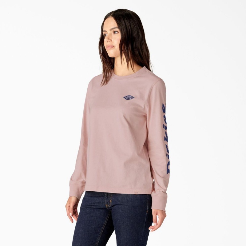 Pink Dickies Long Sleeve Heavyweight Graphic Women's T-Shirt | 618-PVJGDK