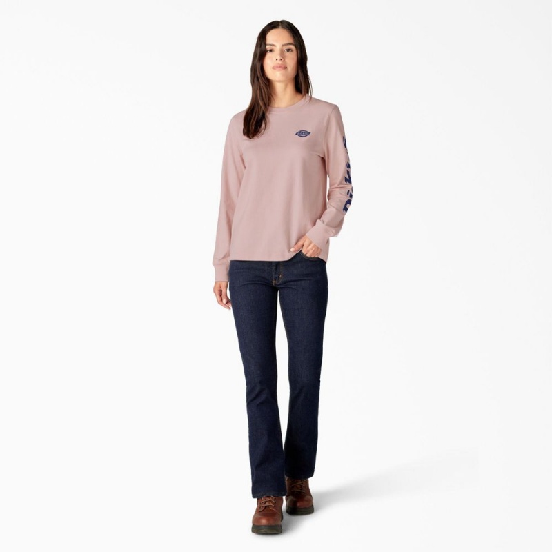 Pink Dickies Long Sleeve Heavyweight Graphic Women's T-Shirt | 618-PVJGDK