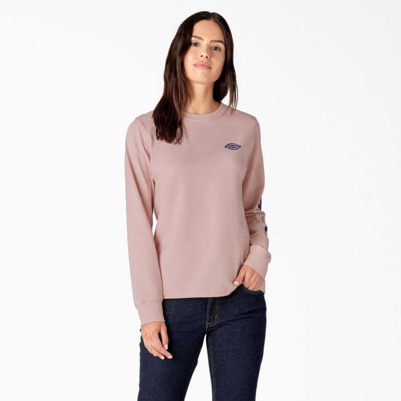 Pink Dickies Long Sleeve Heavyweight Graphic Women\'s T-Shirt | 618-PVJGDK