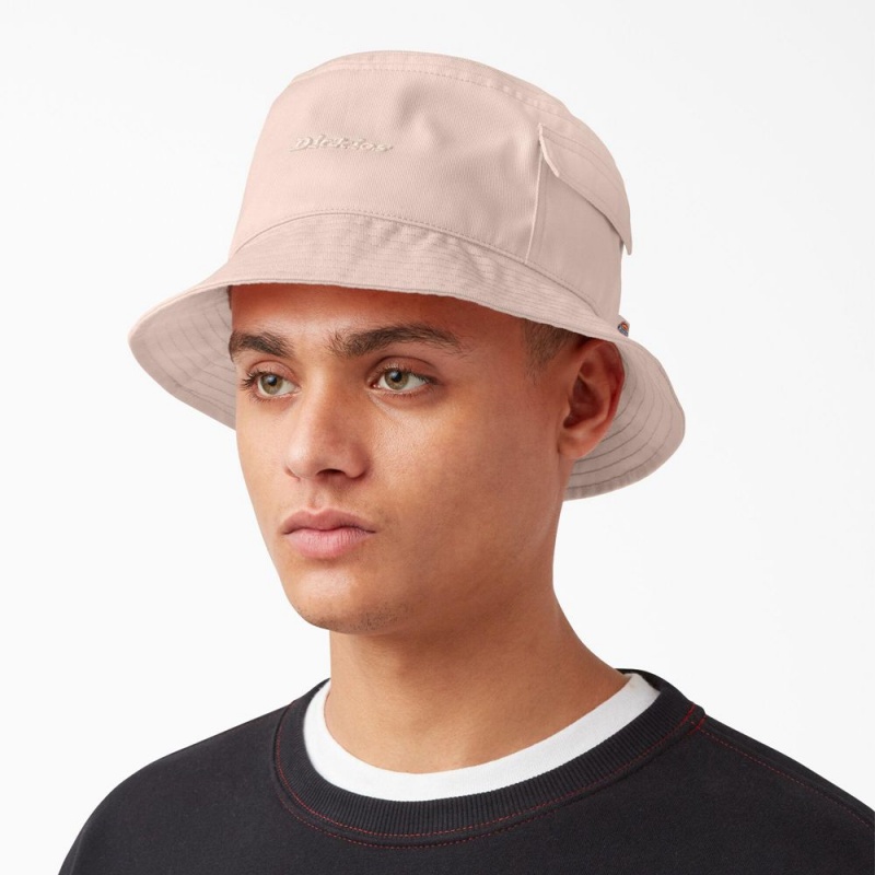 Pink Dickies Script Logo Bucket Men's Hat | 036-CVZANB