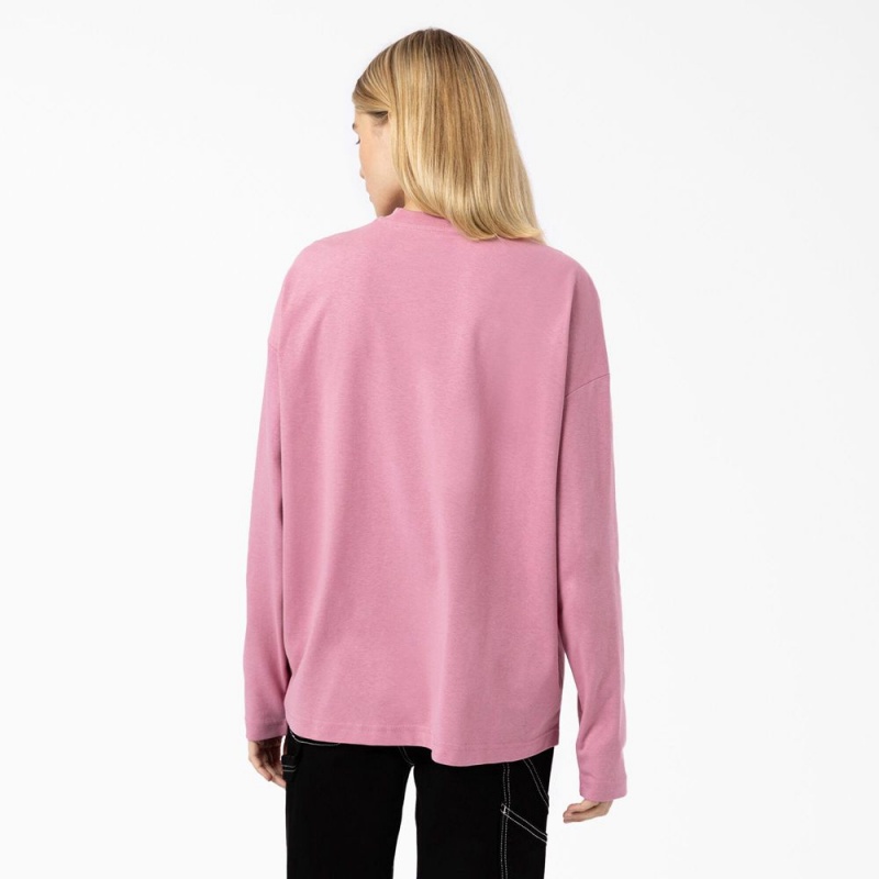 Pink Dickies Summerdale Long Sleeve Women's T-Shirt | 425-HJMXLB