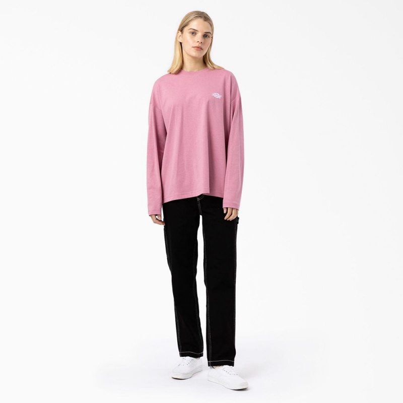 Pink Dickies Summerdale Long Sleeve Women's T-Shirt | 425-HJMXLB