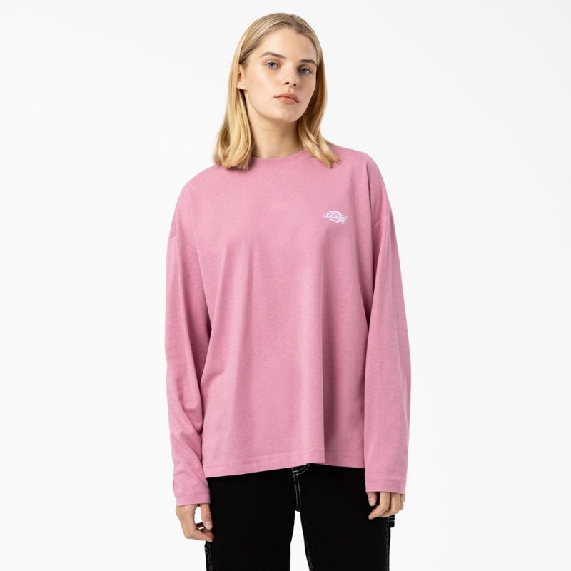 Pink Dickies Summerdale Long Sleeve Women\'s T-Shirt | 425-HJMXLB