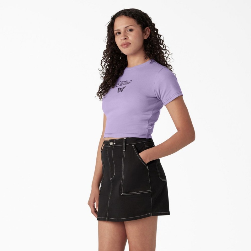 Purple Dickies Butterfly Graphic Cropped Baby Women's T-Shirt | 203-ZODFLJ