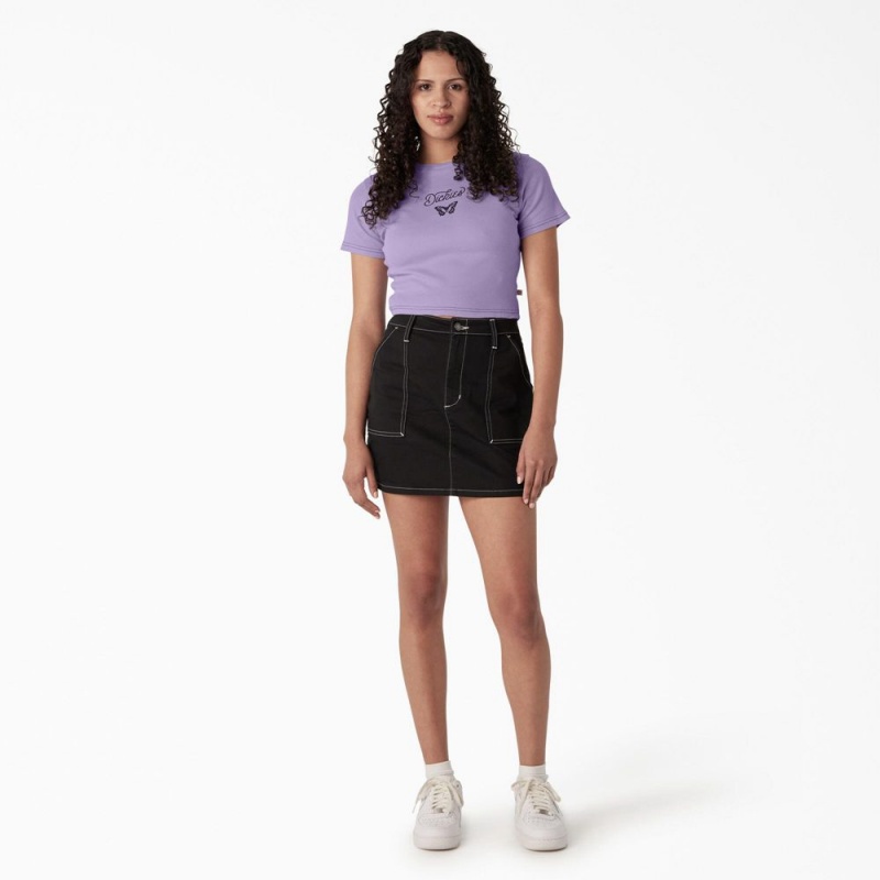 Purple Dickies Butterfly Graphic Cropped Baby Women's T-Shirt | 203-ZODFLJ