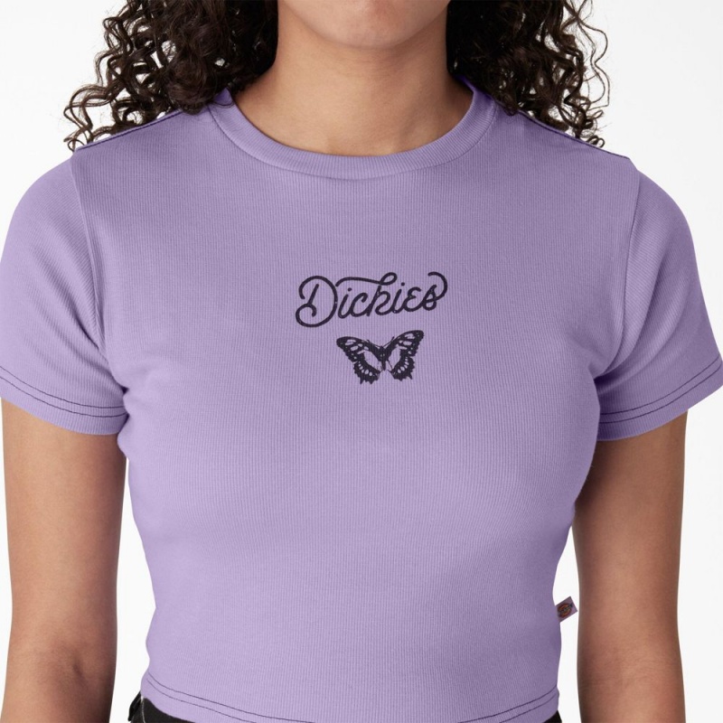 Purple Dickies Butterfly Graphic Cropped Baby Women's T-Shirt | 203-ZODFLJ