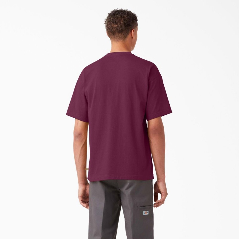 Purple Dickies Chest Logo Pocket Men's T-Shirt | 641-TYUIMH