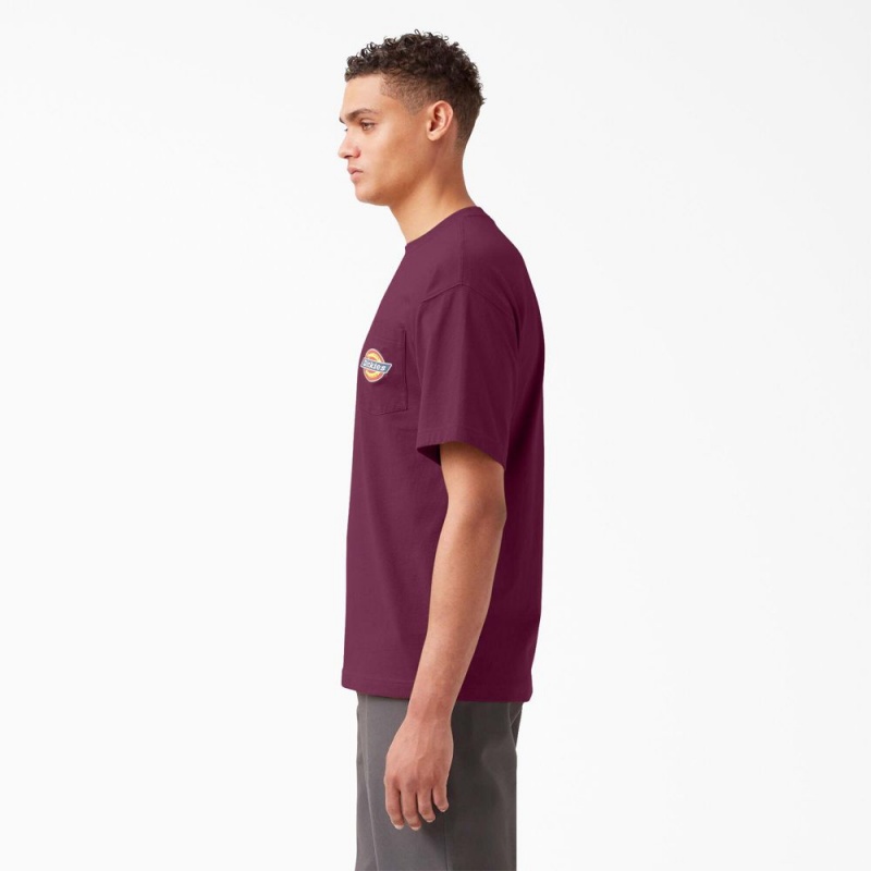 Purple Dickies Chest Logo Pocket Men's T-Shirt | 641-TYUIMH