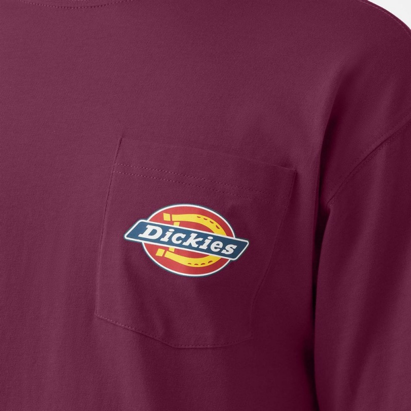 Purple Dickies Chest Logo Pocket Men's T-Shirt | 641-TYUIMH