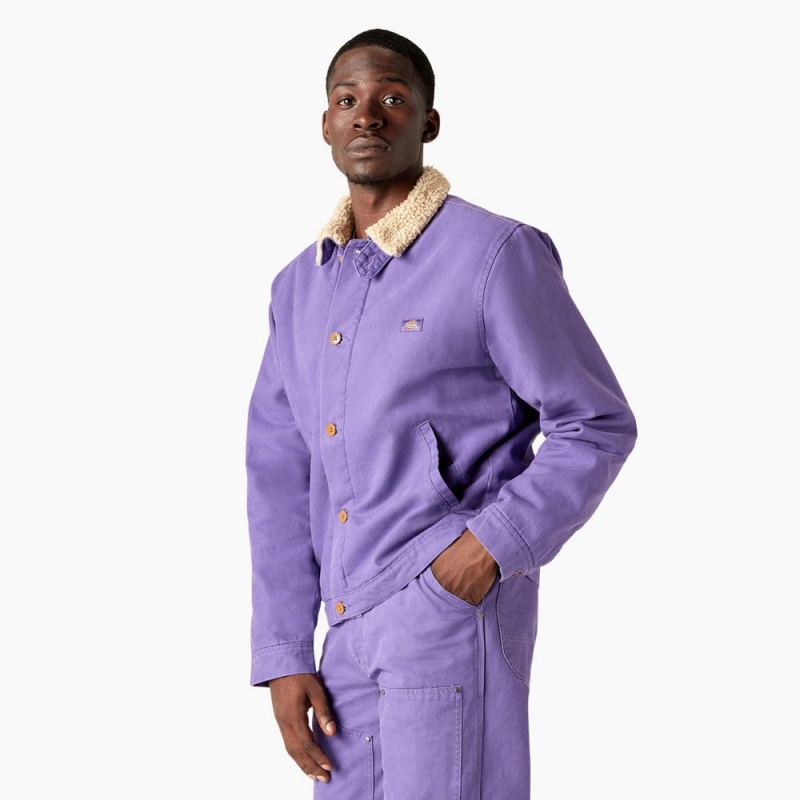 Purple Dickies Duck Canvas High Pile Fleece Men's Jacket | 970-EXVMNL