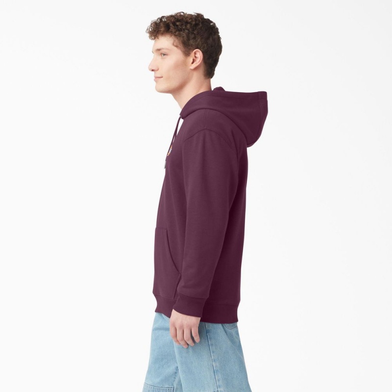 Purple Dickies Fleece Embroidered Chest Logo Men's Hoodie | 892-LBAZXT