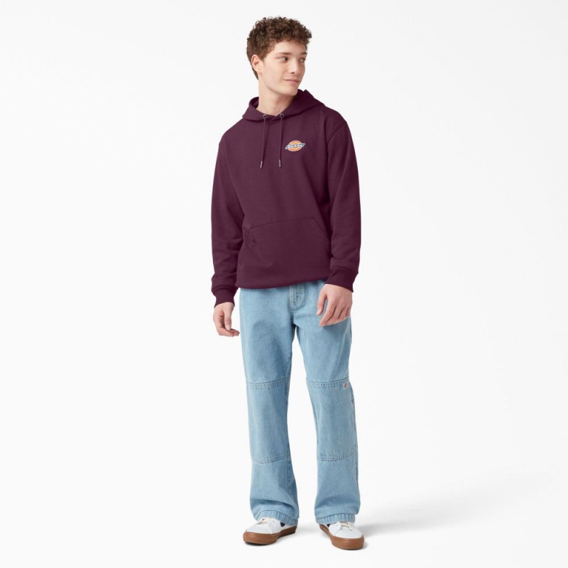 Purple Dickies Fleece Embroidered Chest Logo Men's Hoodie | 892-LBAZXT